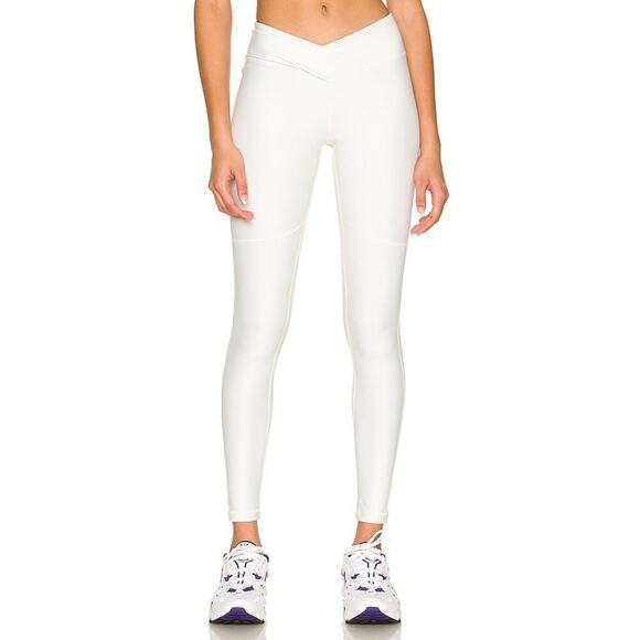 Nubyen Surplice Front Leggings Size M Cream Active Athleisure Casual Neutral - Picture 1 of 14